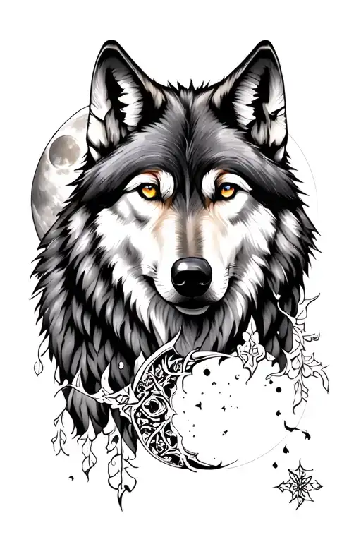 Wolf And Moon Tattoo
