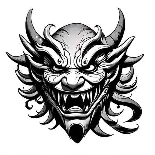 Japanese Oni Mask It's Biting Nails