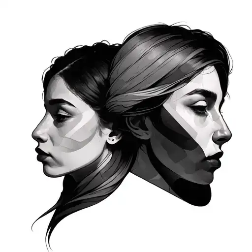 One Line Tattoo Of Two Faces Facing Away