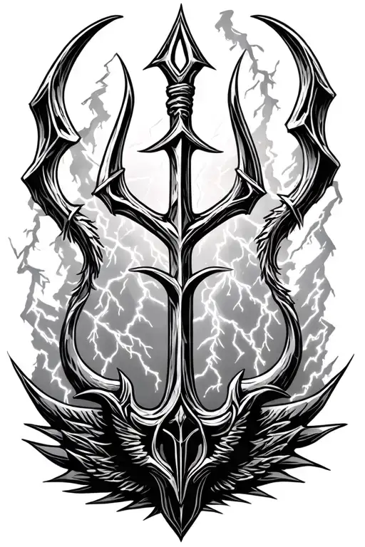 Poseidons Trident With Lightning In Background