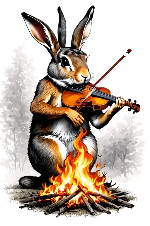 Hare Playing A Fiddle Around A Fire