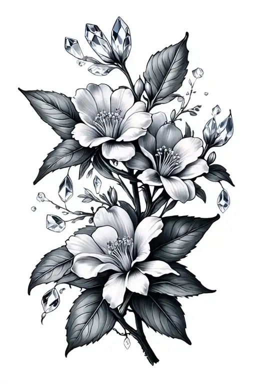 Botanical Tattoo Featuring Crystsls