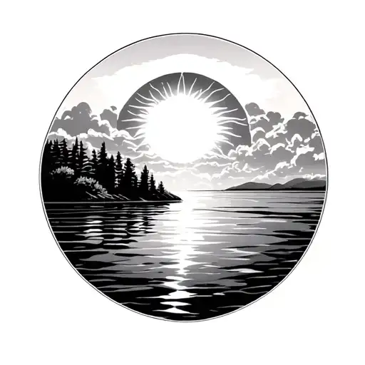 Sun Setting On River With Halo Symbolizing