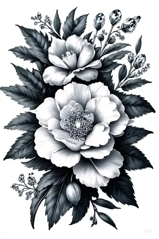 Vintage Botanical Illustration Tattoo Featuring Crystsls