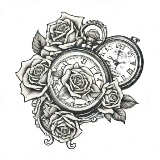 Pocket Watch With Roses And Full Moon