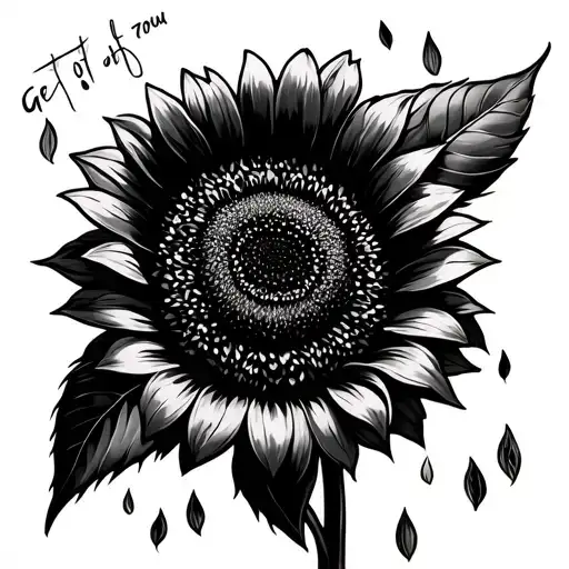 Sunflower With Falling Petals With Written Get Out Of Your Comfort Zone Tattoo