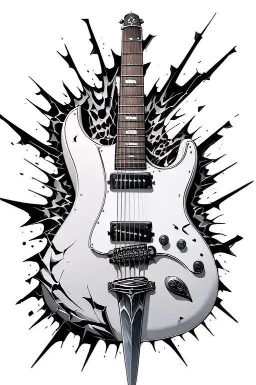 Electric Guitar Broken Like Shards Of Narsil Sword Tattoo