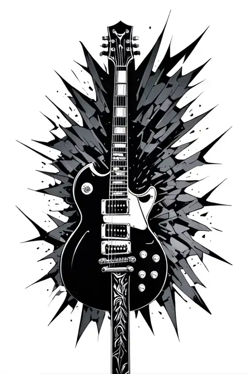 Electric Guitar With The Neck Fretboard Broken Like Shards Of Narsil Sword Tattoo