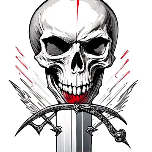 Red Skull With Dagger Through It