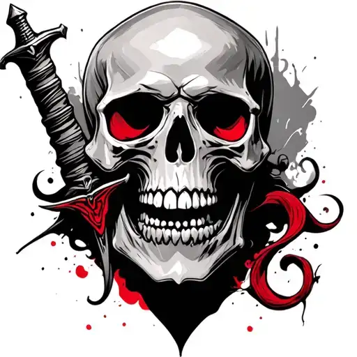 Red Skull With Dagger Through Top