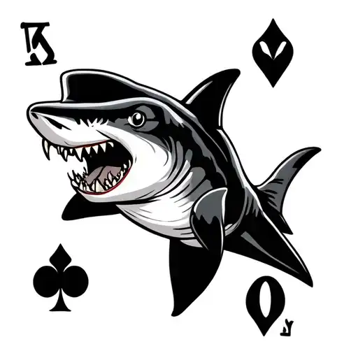 Sailor Shark Biting Anchor Holding Playing Cards 2 Of Clubs And 7 Of Diamonds Tattoo