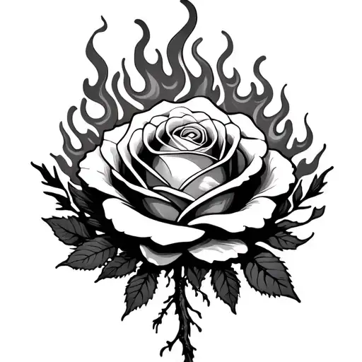 Rose And Fire Coming From Root Growing