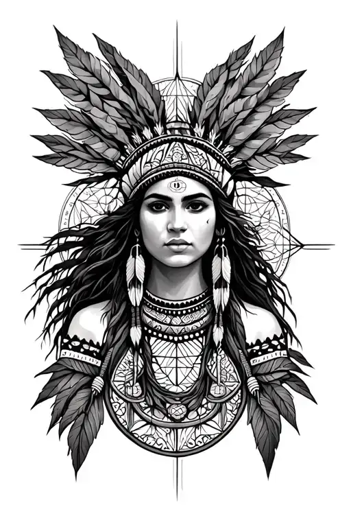 Native American Woman With The Tree Of Life And Sacred Geometry