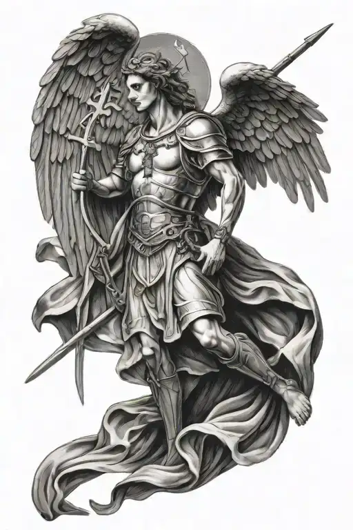 Michael Archangel With A Long Thin Cross Behind Him