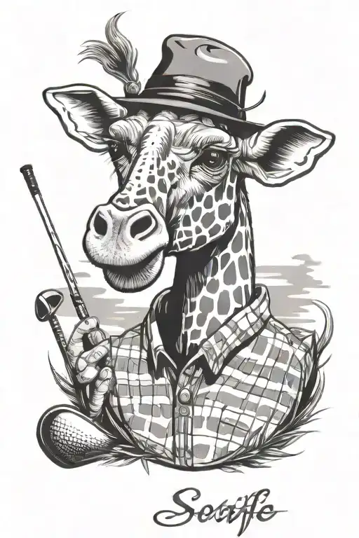 Scottish Giraffe Golfing Wearing A Hat