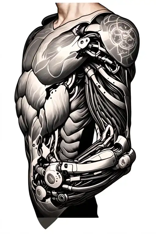 Arm Sleeve Tattoo Showing The Arm's Muscular System As A Mechanical Arm