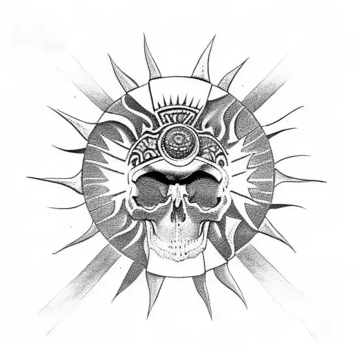 Skull With Aztec Sun God