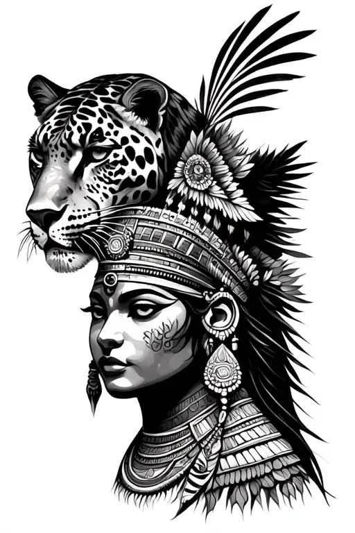 Mayan Queen With Jaguar Over Head