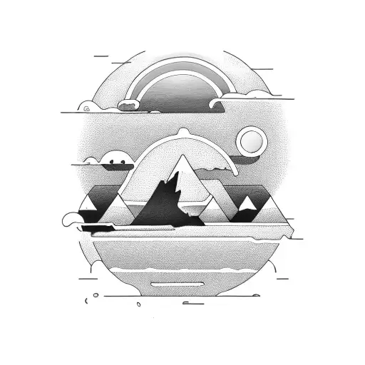 A Minimalist Tattoo Of A Computer Monitor Displaying A Beautiful Sunset By The Sea