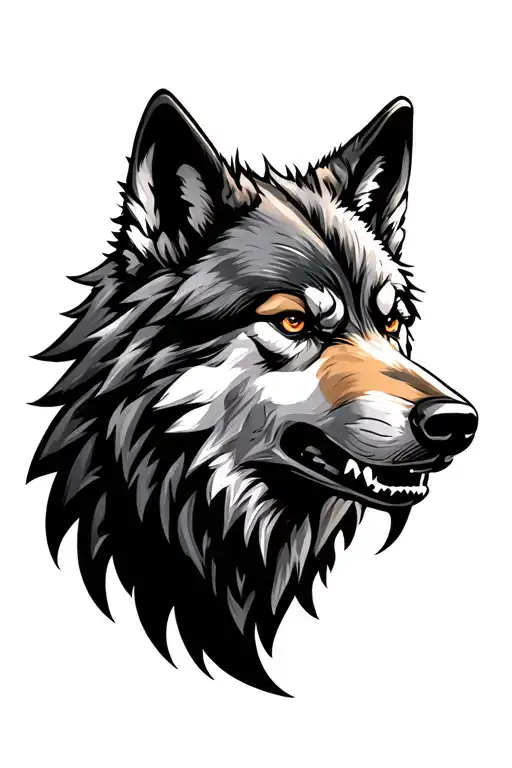 Agressive Wolf Head Looking To The Right