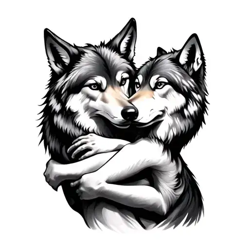 Wolf Hugging Each Other Tattoo