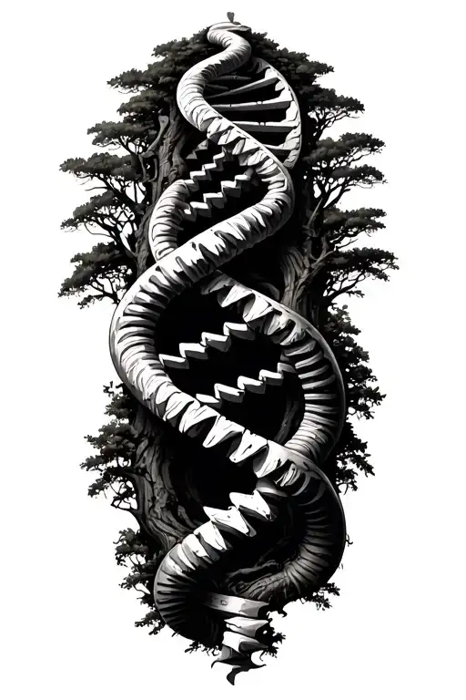 Double Helix Dna With Tree Growing