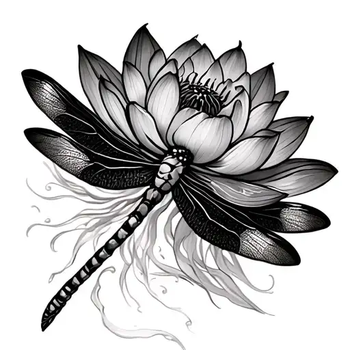 Dragonfly With Lotus On Top