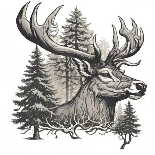 Man Hunting Deer Head With Trees