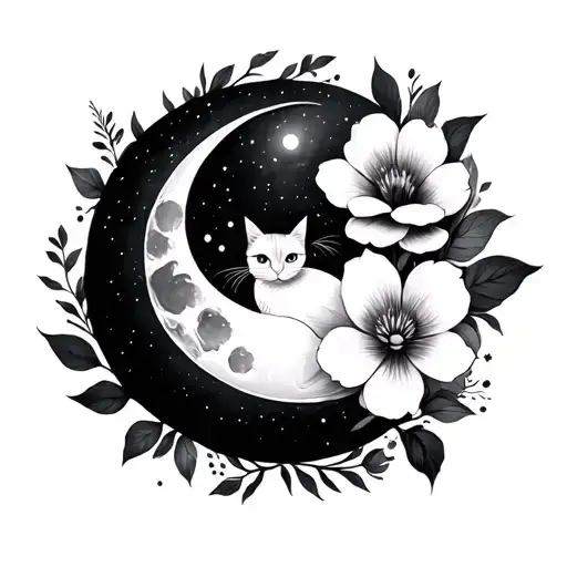Moon And Cataleya Design But Emphasize The Design Of Moon And Flower
