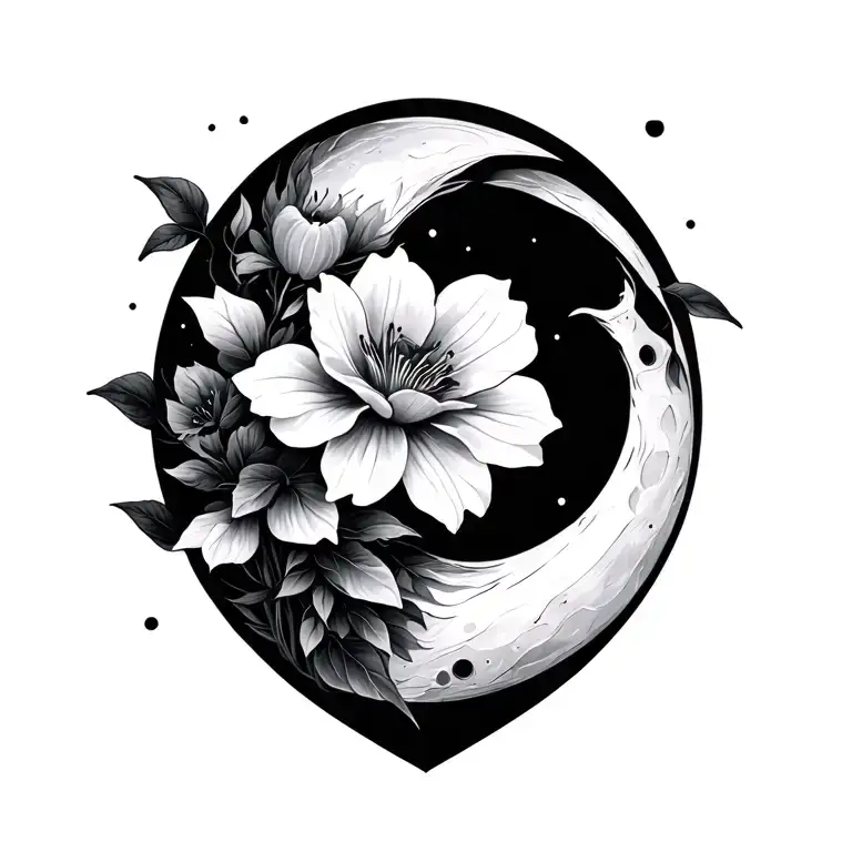 Moon And Cataleya Design But Emphasize The Design Of Moon And Flower Tattoo