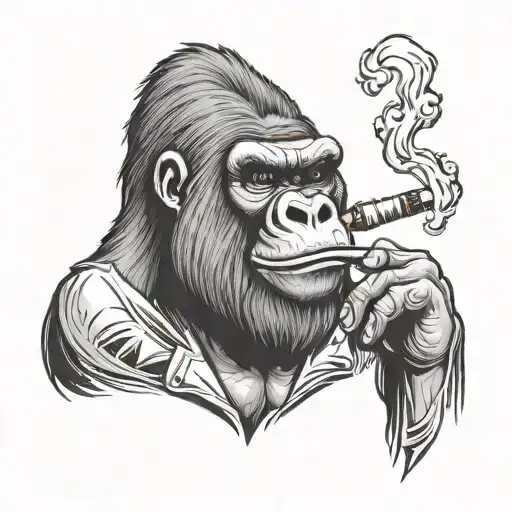 Gorilla Smoking And Holding On Writting Logo Illustration