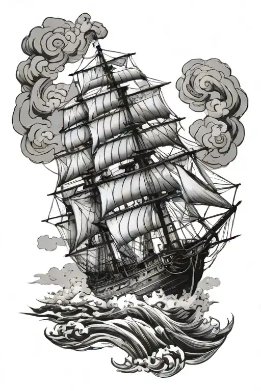 Dutch East India Ship Sailing Through Stormy
