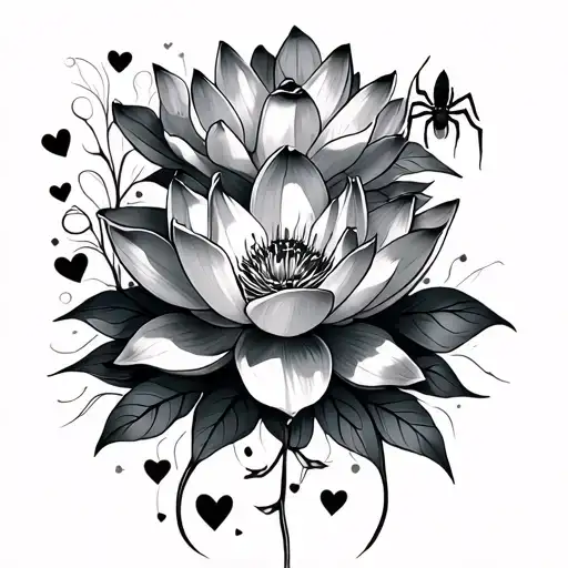Lotus Flower And Flower And Hearts And Spider