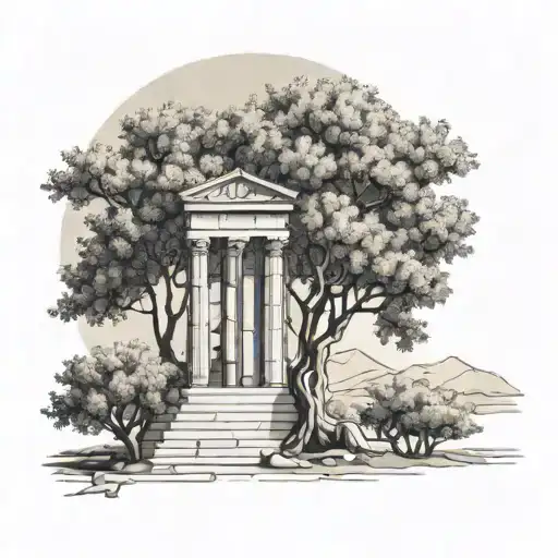Olive Tree With Greek Temple