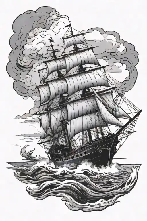 Dutch East India Ship Sailing Through Stormy