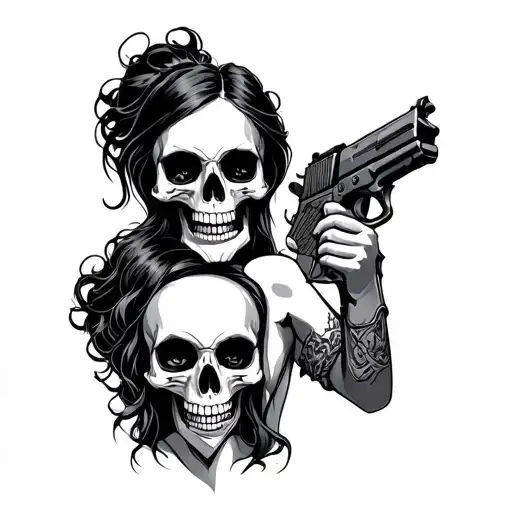 Skull Man And Girl Gun Wrapped