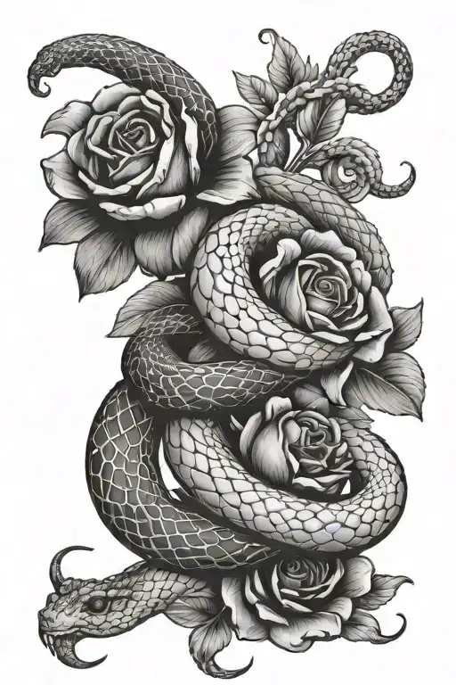 A Tattoo Of A Hand Intertwined With A Flower And A Snake
