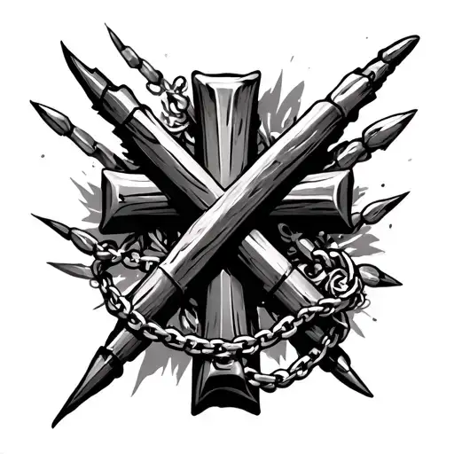 Cross Made Out Of 3 Nails With A Necklace Wrapped