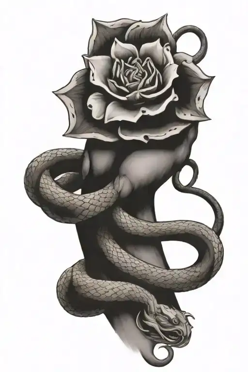 A Tattoo Featuring A Hand Intertwined With A Flower And A Snake