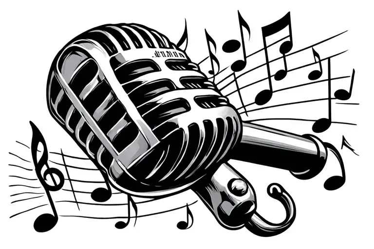 Vintage Microphone Surrounded By Musical Notes