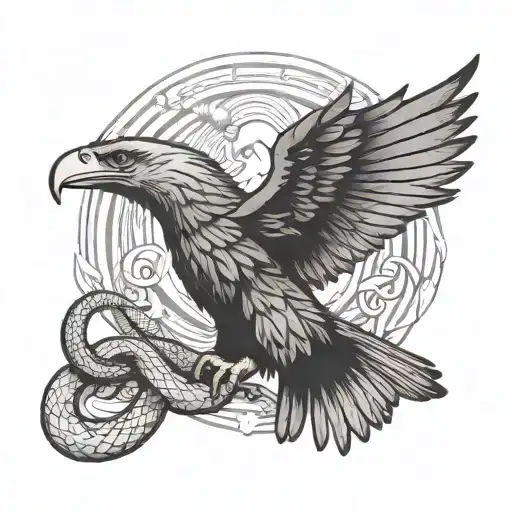 Eagle With Spread Wings With A Snake In Its Beak Symbolizing
