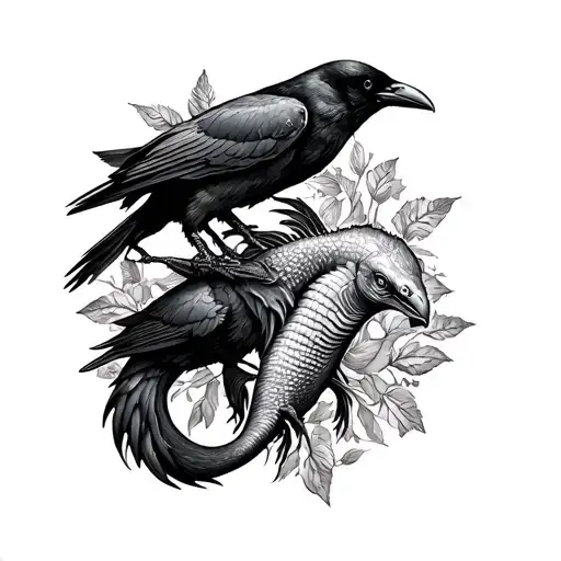Dark Art Tattoo With Fiji Mermaid And Crows That Will Be For A Lower Arm Sleeve