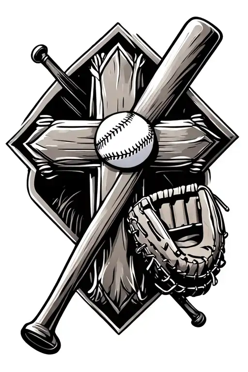 Cross With A Baseball Bat And Baseball Glove