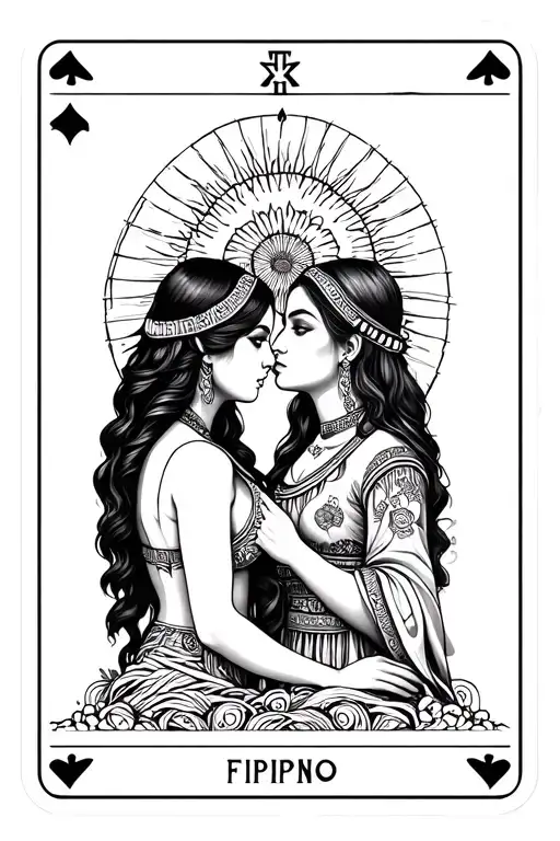 Filipino Tribal Tattoo Lovers Tarot Card Of Two Women Facing Each Other