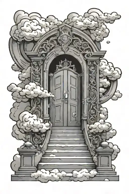 Heaven Doors With Stairs And Clouds Forming The Shape