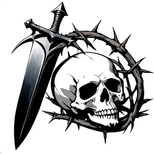 Greatsword Behind A Skull On A Bed Of Thorns
