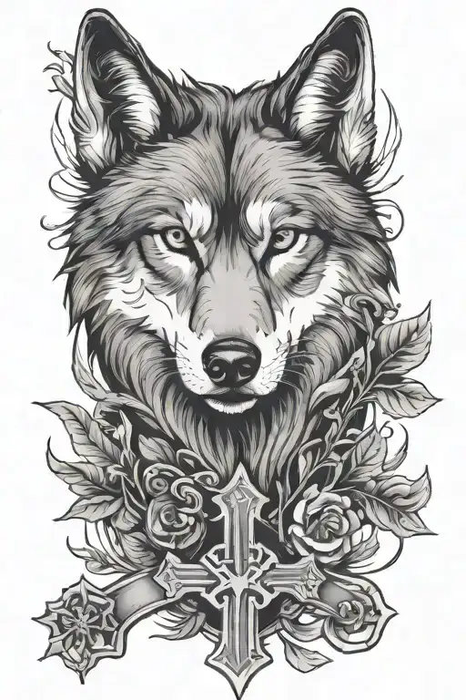 Wolf And Cross Tattoo