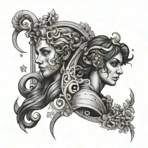 Gemini And Libra Astrological Sign Tattoo Mix