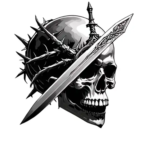 Greatsword Embedded Into A Skull On A Bed Of Thorns