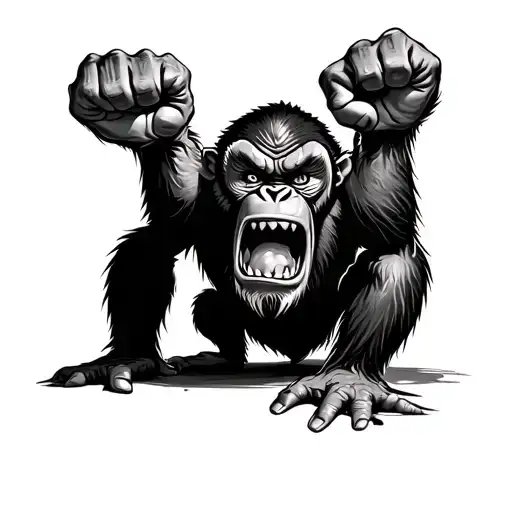 Angry Monkey With Fists Drilled Into The Ground